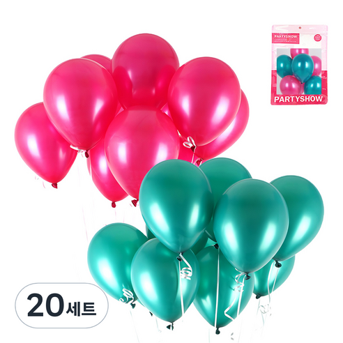 파티쇼 크리스마스 파티 풍선 2종 x 5p 세트, 에메랄드그린, 푸치샤, 20세트