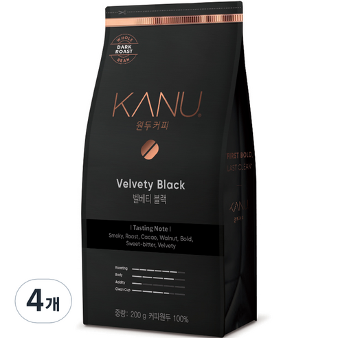 카누 원두 커피 벨베티 블랙, 200g, 4개