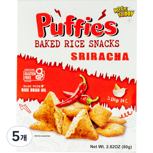 와이드페이스 라이스버디 스리라차맛 퍼피 베이크드 라이스 스낵, 80g, 5개