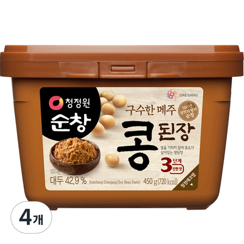 대상 청정원 메주 콩된장 사각, 450g, 4개
