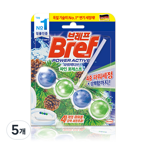 브레프 파워액티브 변기세정제 파인, 50g, 5개
