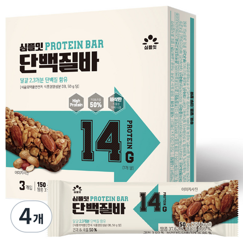 심플잇 단백질바 3p, 150g, 4개