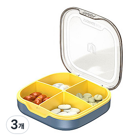 투명 배색 알약 케이스 4칸 블루, 3개