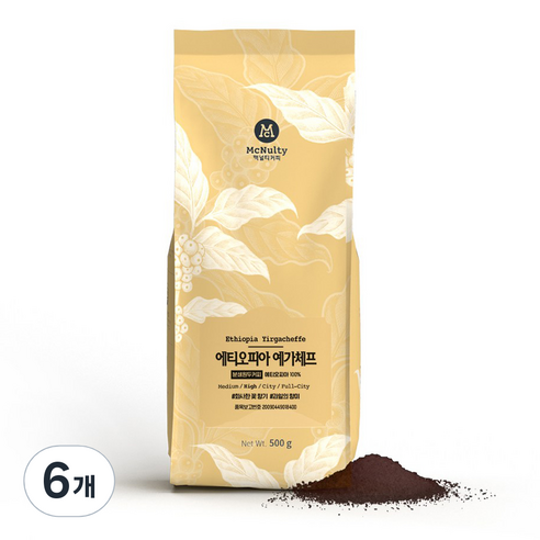 맥널티커피 에티오피아 예가체프 싱글 오리진 분쇄 원두 커피, 에스프레소, 500g, 6개