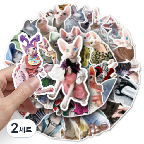 문곰상점 감성 다이어리 꾸미기 캐리어 스티커 50종 세트, 스핑크스 고양이, 2세트