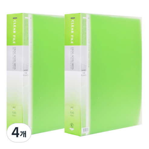 에코청운 PP 메탈장식 클리어파일 A4, 4개, 연두