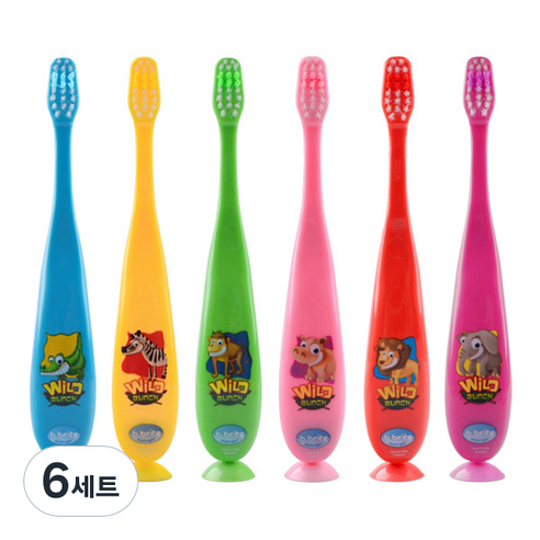비브라이트 어린이용 캐릭터 기본뽁뽁이 칫솔 6종 세트, 혼합색상, 3세트, 6개