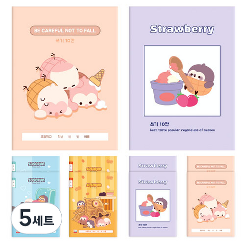 다다 피넛패밀리 쓰기 10칸 슬림초등노트 2종 x 5p 세트, 혼합색상, 5세트