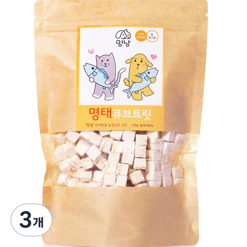 멍냥 반려동물 동결건조 큐브 트릿, 명태, 100g, 3개
