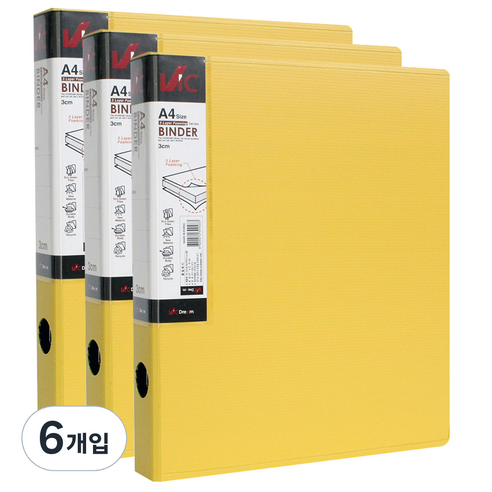 빅드림 VIC 신소재 D링 바인더 3cm, 노랑, 6개입