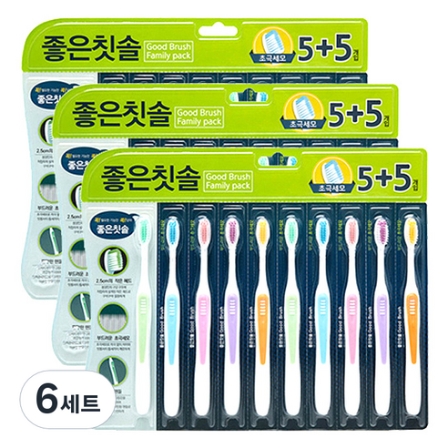 바른생활 좋은칫솔 초극세모, 10개입, 6개