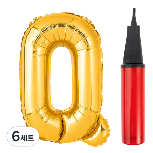 파티팡 알파벳 은박풍선 대 골드 + 풍선용 손펌프 세트, Q, 6세트