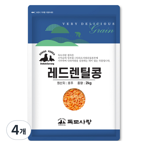 독도사랑 레드렌틸콩, 2kg, 4개