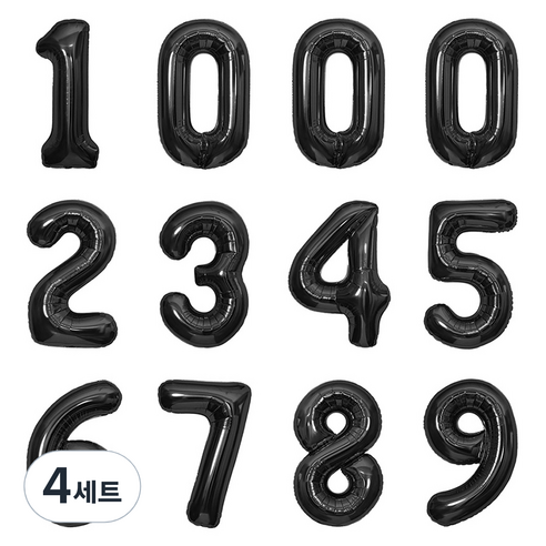 파티아일랜드 숫자 호일 풍선 12p 세트 40cm, 블랙, 4세트