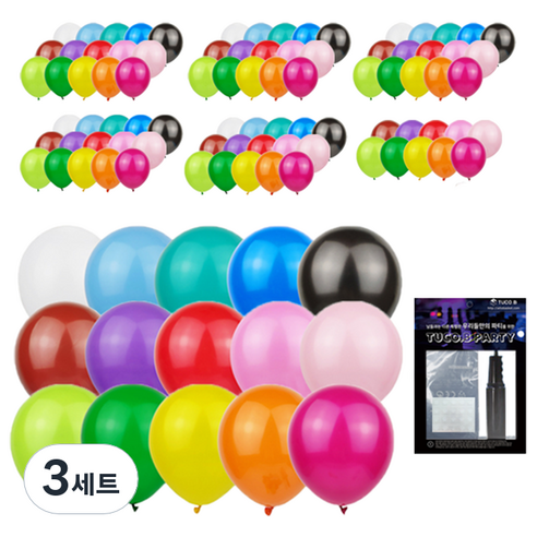 투코비 30cm 캔디칼라 라운드 풍선 100p + 손펌프 + 고정테이프 세트, 혼합색상, 3세트