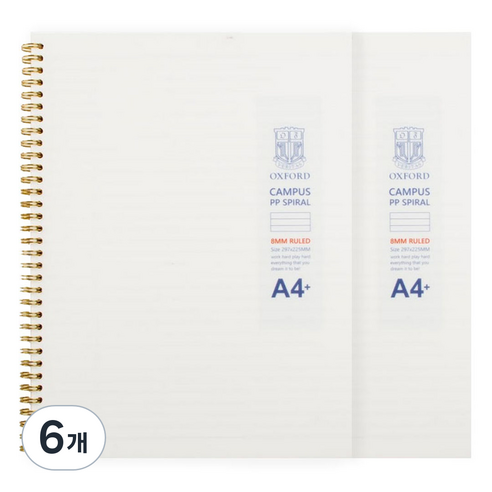 OXFORD 밀크PP 절취스프링 A4 좌철 80매 줄 노트, 혼합색상, 6개