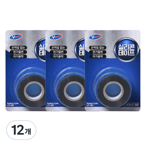브이텍 자기융착 실리콘 테이프 흑색, 12개