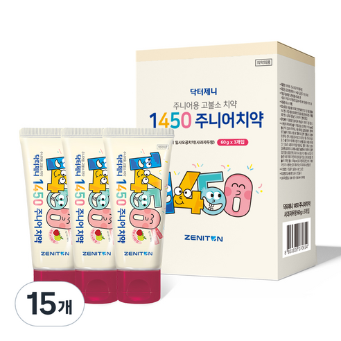 닥터제니 1450 고불소 주니어치약 사과자두향, 60g, 15개