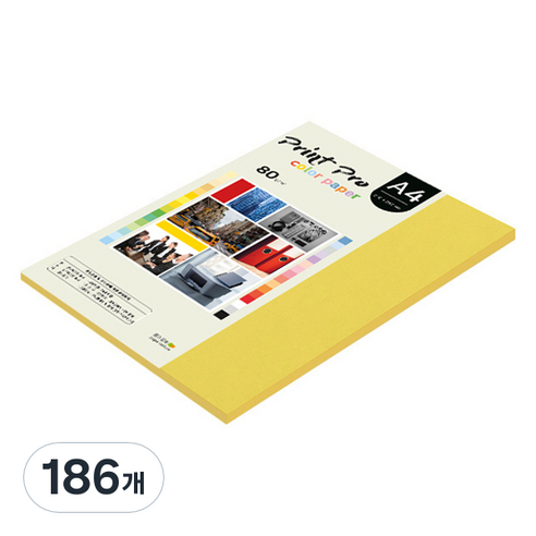 종이문화 프린트프로 얇은 칼라복사지 No 6 딥옐로우 80g, A4, 186개