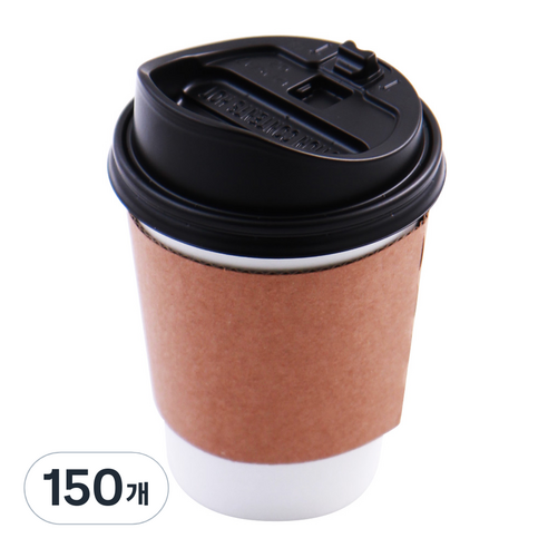 무지 화이트 종이컵 390ml + 롱개폐 리드 + 홀더 세트, 1개입, 150개