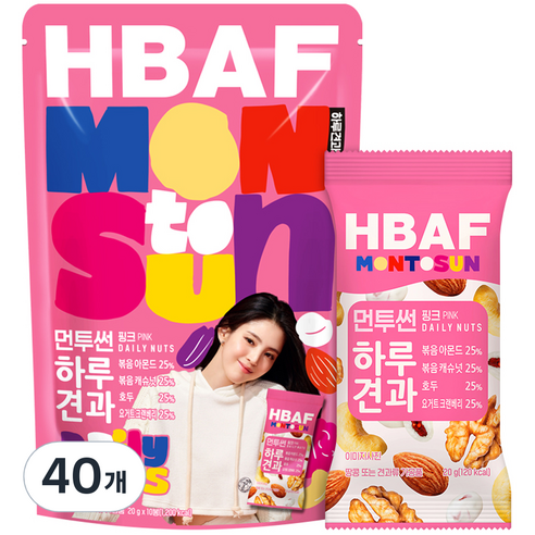 HBAF 바프 먼투썬 하루견과 핑크, 20g, 40개