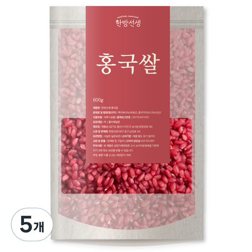 한방선생 홍국쌀 특품, 600g, 5개