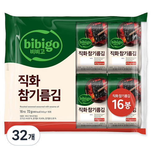 비비고 직화 참기름김, 4.5g, 32개