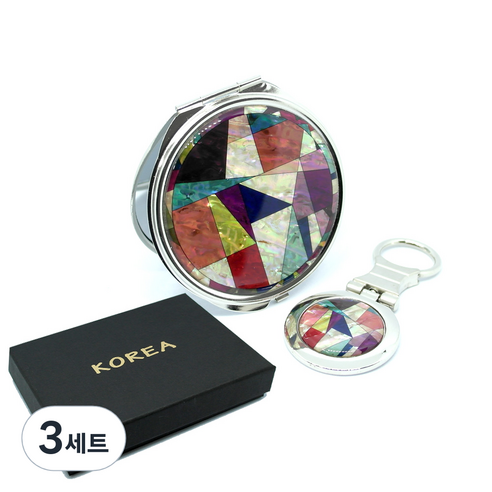 더누리코리아 전통 자개 손거울 대 + 열쇠고리, 조각보, 3세트
