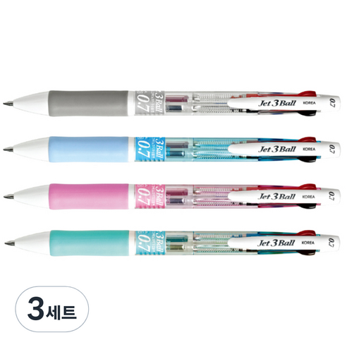 자바펜 제트3볼 다색펜 0.7mm, 하양, 하늘, 분홍, 민트, 3세트