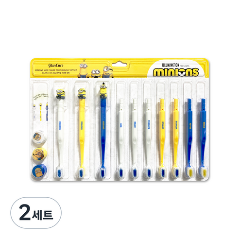 미니언즈 피규어 키즈 칫솔 화이트 4p + 엘로우 3p + 블루 3p 세트, 혼합색상, 2세트