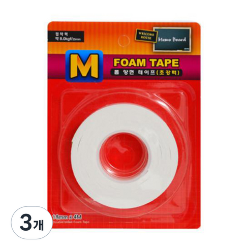 M시리즈 아크릴폼 양면 테이프 초강력 18mm x 4m, 3개