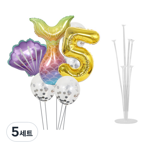 마켓감성 인어공주 스팽글 숫자 풍선세트, 타입5, 5세트