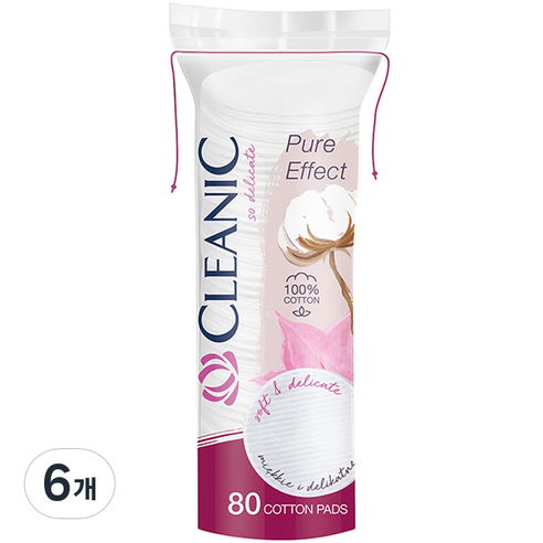 클레아닉 퓨어 이펙트 소프트 터치 화장솜, 80매, 6개