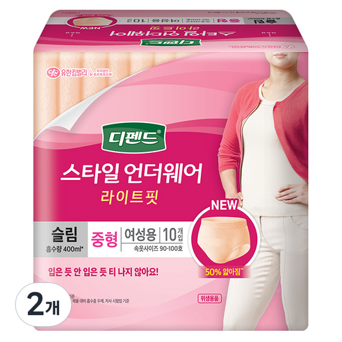 디펜드 여성용 스타일 언더웨어 슬림 성인기저귀 중형, 10개입, 2개