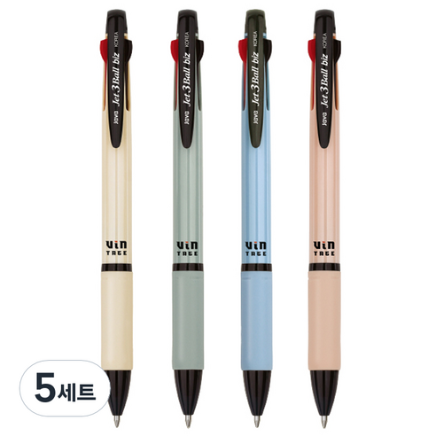 자바펜 제트 3볼 biz 빈티지 펜 4종 세트 0.7mm, BLUE, YELLOW, OLIVE, PEACH, 5세트