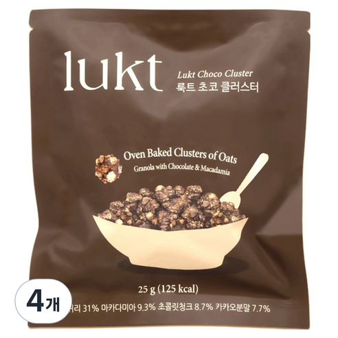 LUKT 초코 클러스터 그래놀라, 25g, 4개