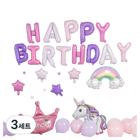 생활살림 올인원 해피버스데이 생일 풍선, 혼합 색상, 3세트