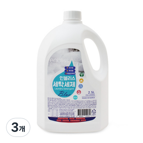 인블리스 블루 세탁세제 꽃향 본품, 2.5L, 3개