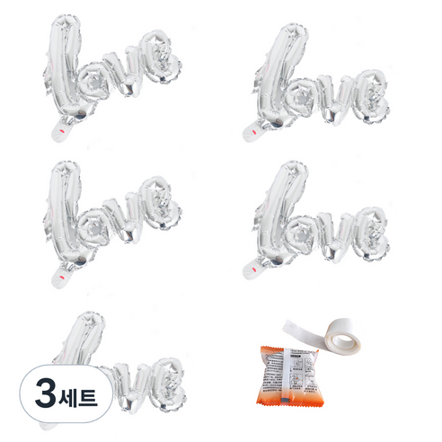 파티쇼 메세지 은박 풍선 러브 소 5p + 글루닷 세트, 실버, 3세트