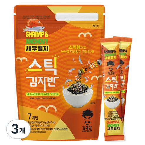 김대감 스틱 김자반 새우멸치 7p, 70g, 3개
