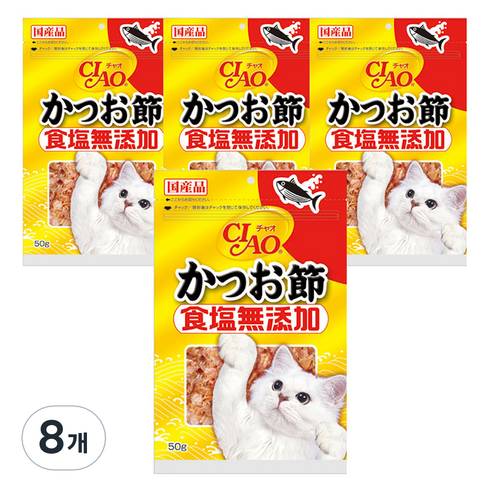챠오 이나바 고양이 식염 무첨가 부드러운 가다랑어포 건조간식 CS-16, 50g, 8개