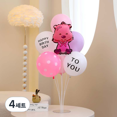 피앤비유니티 스탠드 생일장식 세트, 07 루피 생일축하스탠드 핑크, 4세트