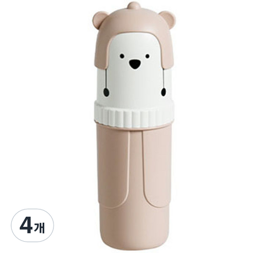 디에스 휴대용 곰돌이 칫솔 치약통 핑크, 4개