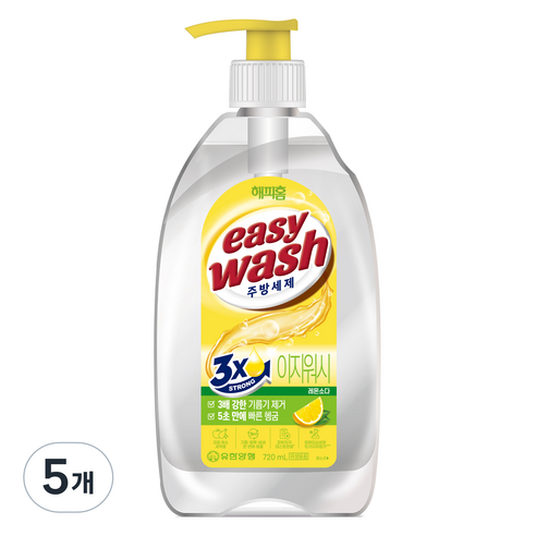 해피홈 주방세제 이지워시 레몬소다 용기, 5개, 720ml