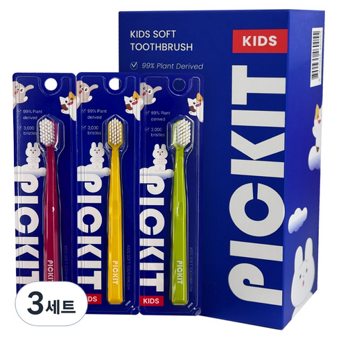 픽킷 저자극 어린이 칫솔 3종 x 3p 세트, 레드, 그린, 옐로우, 9개입, 3세트