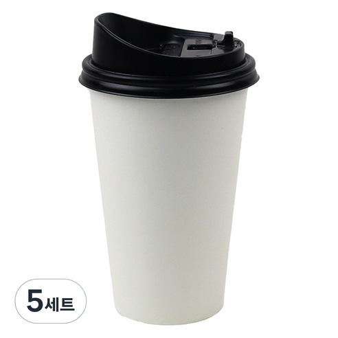 아이엔피 종이컵 화이트무지 473ml 50p + 롱개폐 뚜껑 50p 세트, 5세트