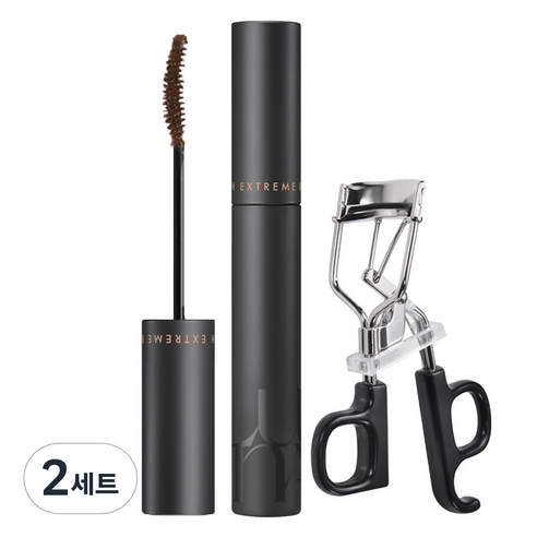 루나 래쉬 익스트림 픽싱 마스카라 + 컬 픽싱 뷰러 세트, 2세트, 딥 브라운