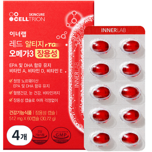 셀트리온 이너랩 레드 알티지 오메가3 장용성, 60정, 4개