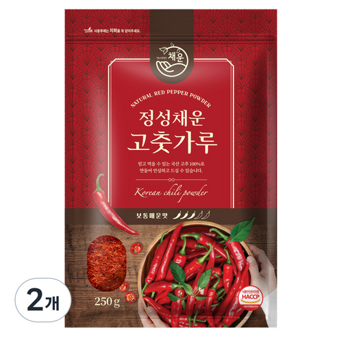 채운 정성채운 국산 고춧가루 보통매운맛, 250g, 2개