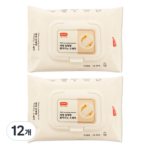 롯데이라이프 세제 일체형 뽑아쓰는 수세미, 10개입, 12개